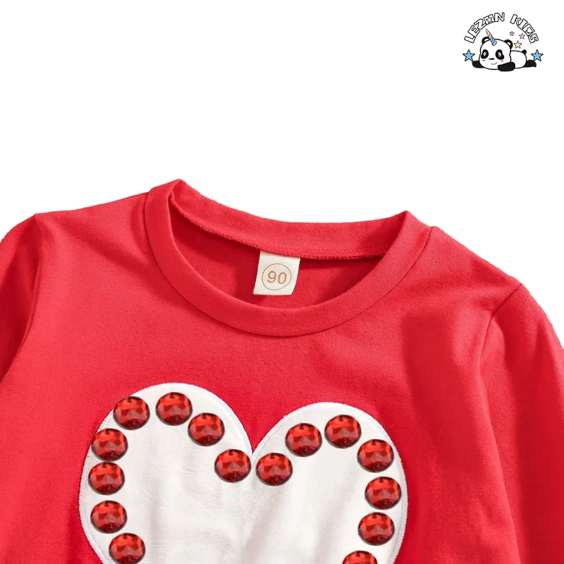 LEZONKIDS - Conjunto de Roupas de Criança de Algodão com Mangas Longas em Forma de Coração Personalizável com Contas para o Dia dos Namorados